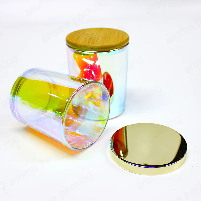高品质直边圆形玻璃电镀蜡烛罐，带定制盖