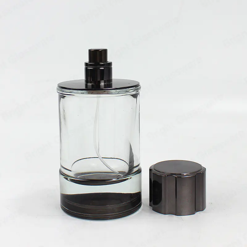 Alta calidad redonda gruesa fondo negro azul botella de perfume de vidrio con tapa para el cuidado de la piel
