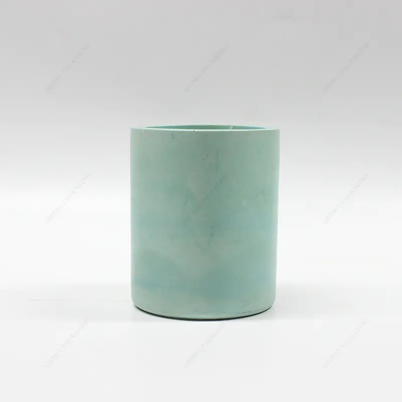 大豆蜡圆形绿色蓝色混凝土蜡烛罐带盖装饰