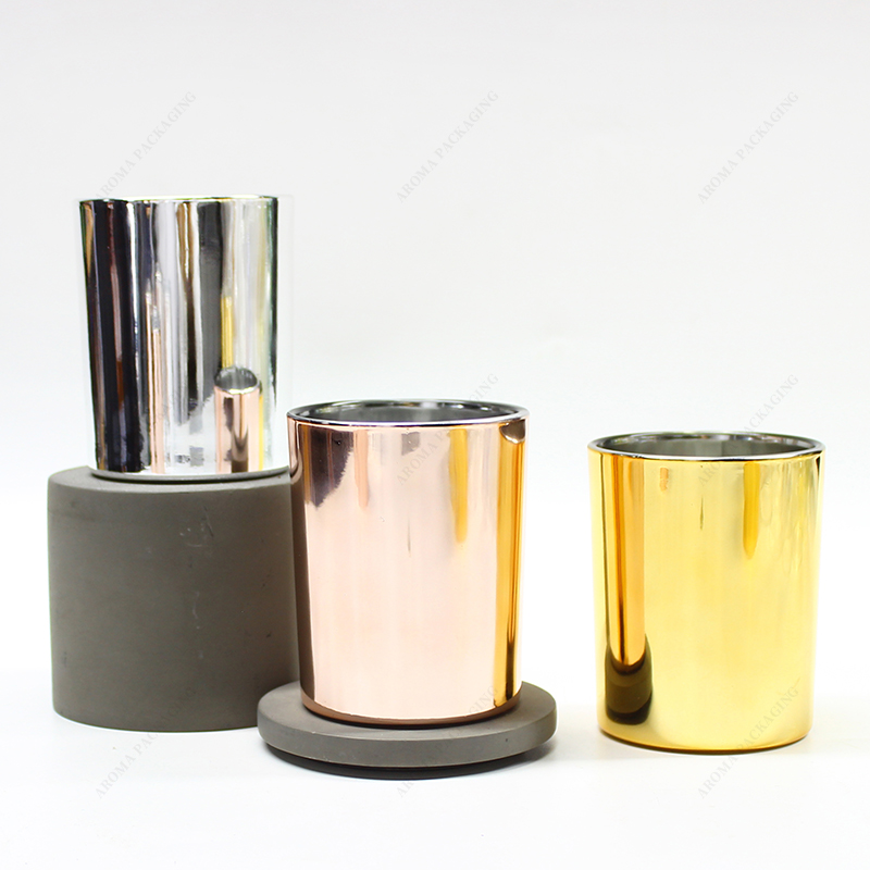 Muestra gratuita de lujo galvanizado tarro de vela de vidrio galvanizado con embalaje para Deco
