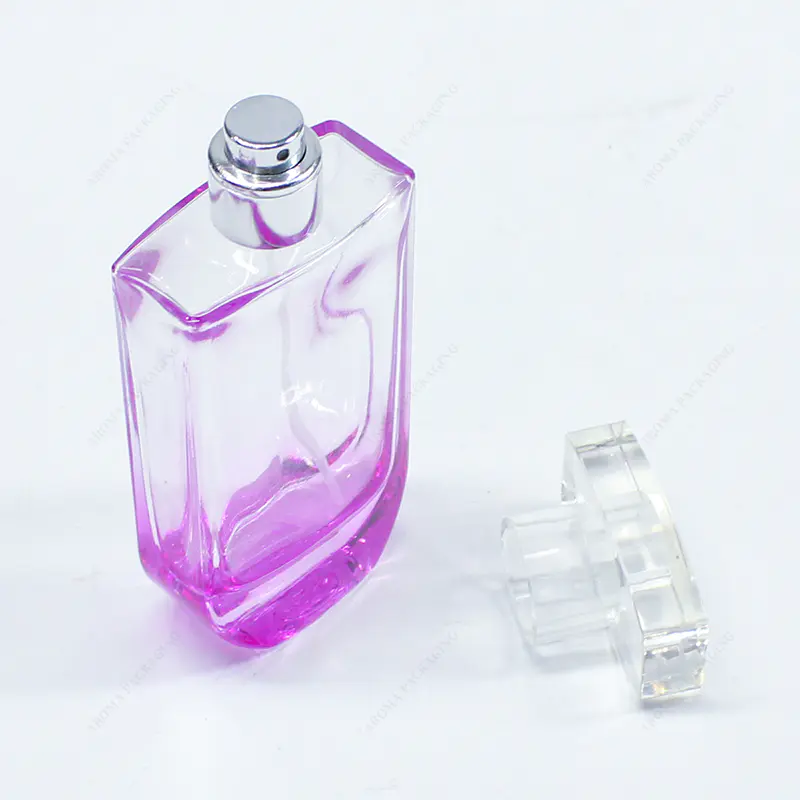 工厂制造的渐变色压花玻璃香水瓶GBC273-274定制形状带盖