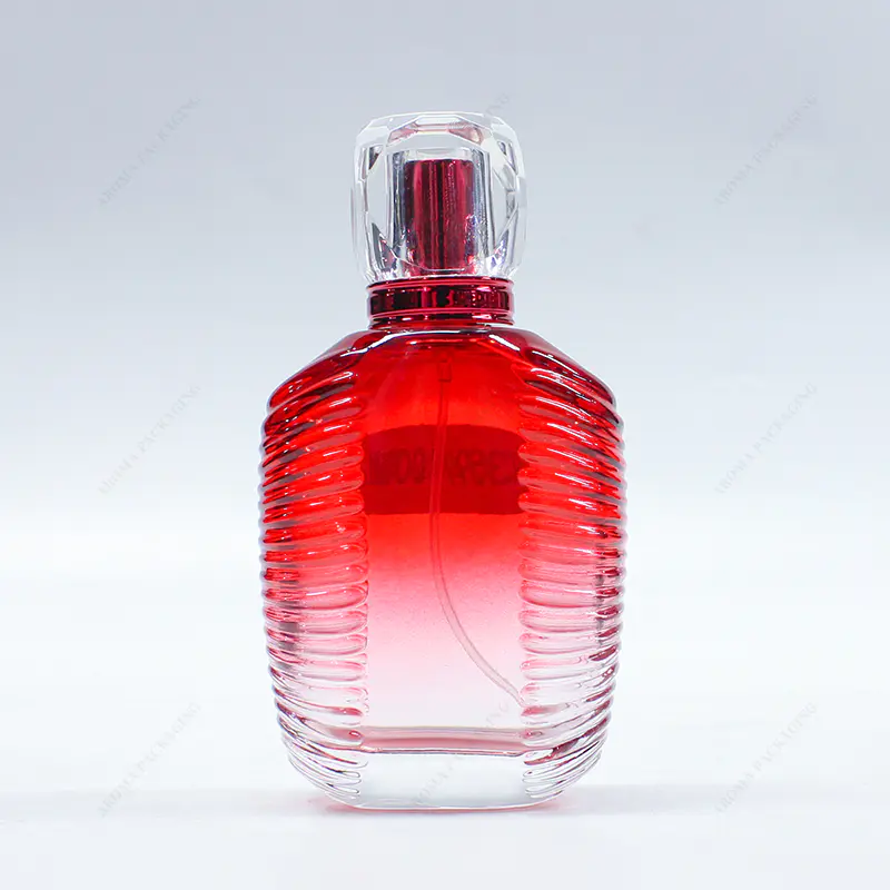 工厂制造的红色方块压花玻璃香水瓶GBC275带金属盖