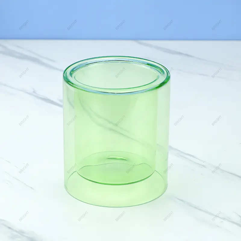 Nuevo estilo de vidrio para tarro de vela de vidrio color en aerosol 6 oz 7 oz 8 oz doble capa