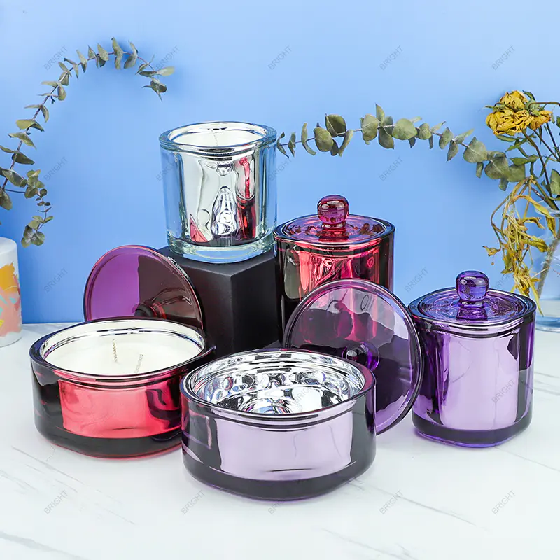 Nuevo estilo de frasco de vela de vidrio rojo púrpura 8 oz 10 oz 12 oz con tapa y caja