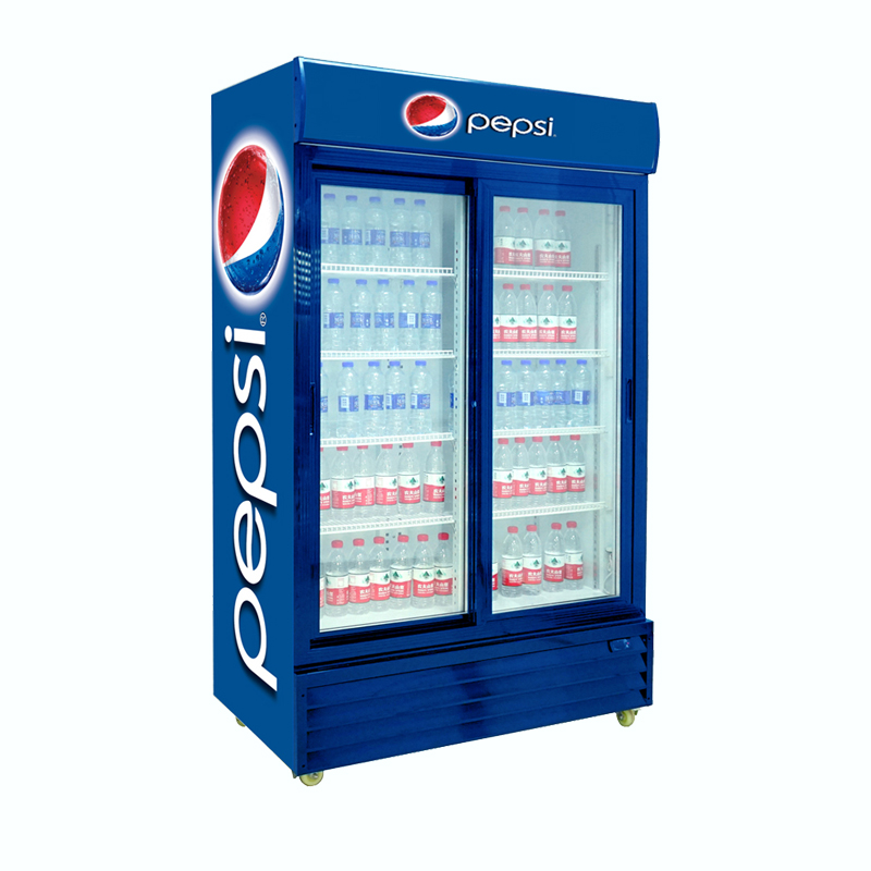 Doble puerta corredera vertical puerta de vidrio bebida Pepsi refrigerador