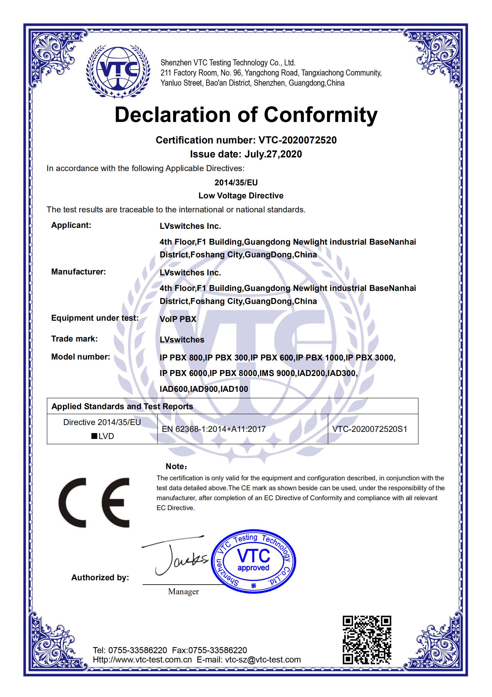 CE LVD Certificate_VTC - Certificado en Inglés