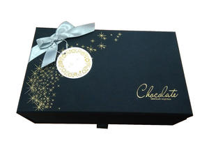 Satin Fabric Surface Golden Logo Stamped Luxury Chocolate And Wine Gift Box Packing Set 