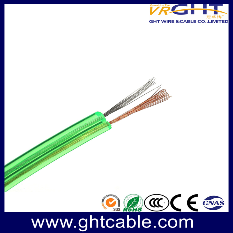 Câble de haut-parleur flexible PVC transparent vert (conducteur 2X30 CCA) de haute qualité