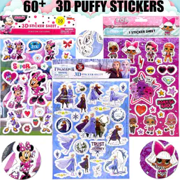 Disney Girls Raised 3D Puffy Stickers Ultimate Variety Pack 3 Feuilles - Disney Frozen, Minnie, LOL Diva Dolls for Gifts, Party Favor, Reward, Scrapbooking, Children Craft, Activity, Play, School