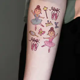 Autocollant de tatouage temporaire de dessin animé imperméable à l’eau avec ballet dance girls pattern tattoo design pour les filles enfants