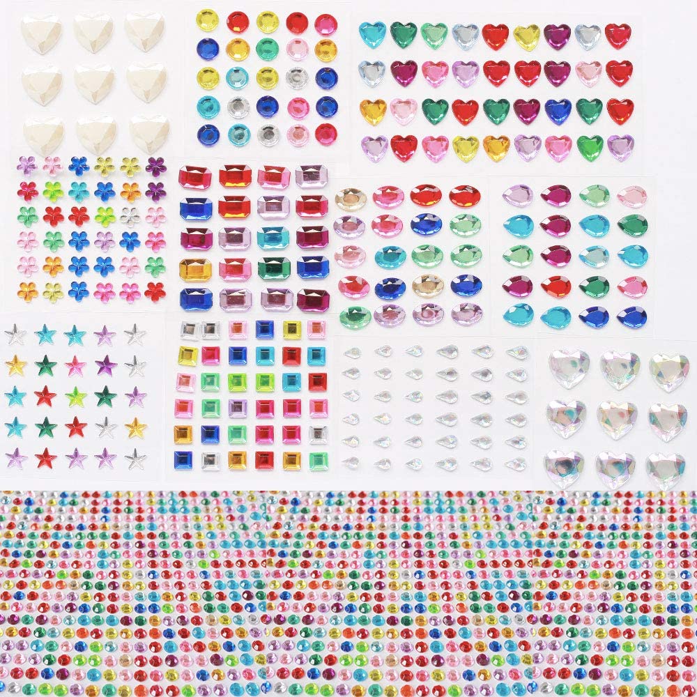 3000 + Gem Stickers Jewels Stickers Rhinestone kwa Crafts Sticker Crystal Stickers Self Adhesive Craft Jewels for Arts & Crafts,Multicolor,Assorted Size