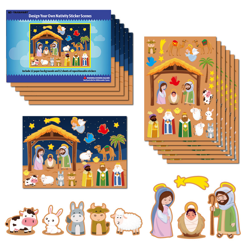 Nativity Sticker Scene Kits for Christmas DIY Crafts Christmas DIY Painting Crafts for Religious Party Favor Nativity Scene Party Game for Kids Classroom Activity Christmas Art Decorate Supplies