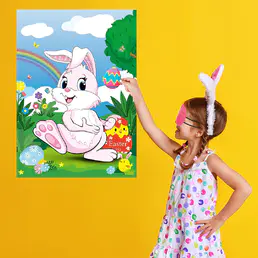 Påskespil for børn, Pin Ægget på Kaninspillene med 24 æggeklistermærker og 12 bind for øjnene til påskefamilieaktiviteter Påskefestforsyninger