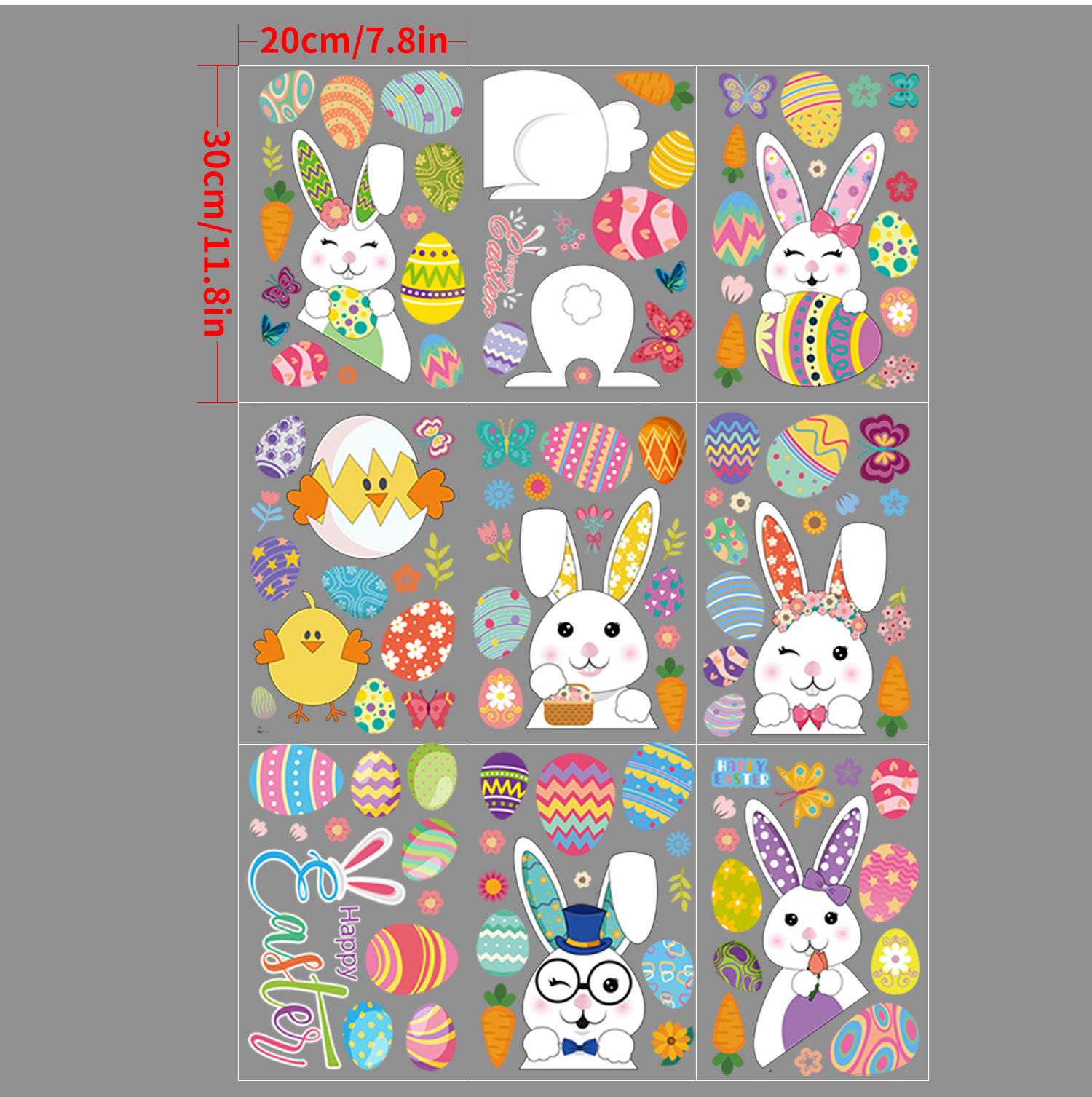 Cartoon Easter Bunnies Wall Decals Colorful Easter Eggs Wall Stickers Removable Flower Eggs Easter Room Decorations Fridge Window Cling Decals Easter Wall Decor for Living Room Home Decor
