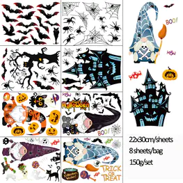 Halloween Window Clings, Halloween Décorations Indoor Window Stickers Double-Side Amovible Glass Decals pour Windows Décorations Happy Halloween Spider Ghost Pumpkin Home Party Decor