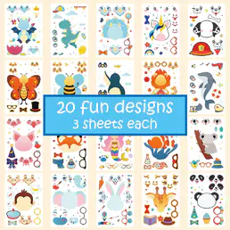 Make Your Own Stickers for Kids, Make-a-Face Stickers, 100 Pack 20 Animals. Živalski vrt Živali, Morsko bitje, Dinozaver in več , Darilo festivala, Nagrada, Umetnostna obrt, Party Favors, Šola