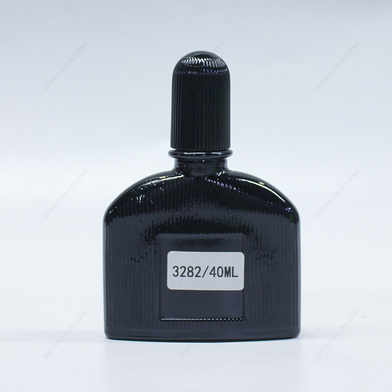 Black Glass Perfume Bottle with Black Lid