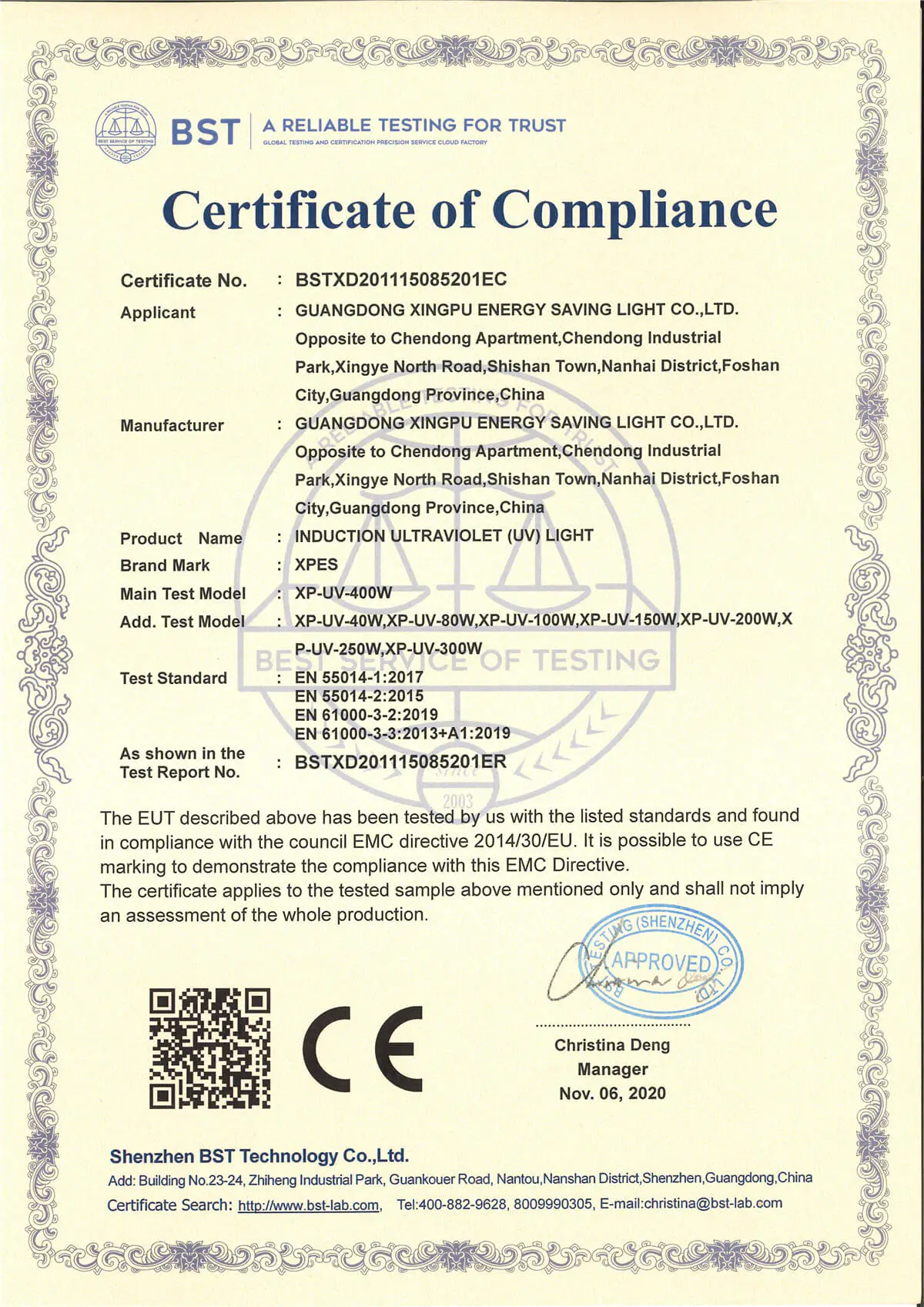 Certificación CE UE - Promise Ultraviolet 1