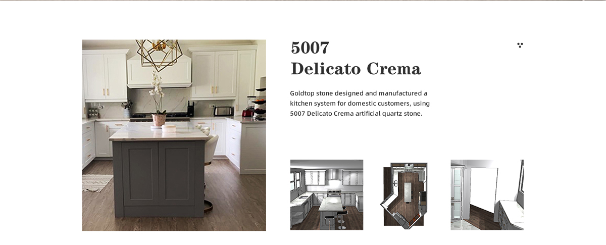 Goldtop stone designed and manufactured a  kitchen system for domestic customers, using  5007 Delicato Crema artificial quartz stone.