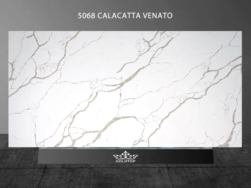 5068 Calacatta Venato Kwarts Wit Beige Textuur Nieuwe Stijl