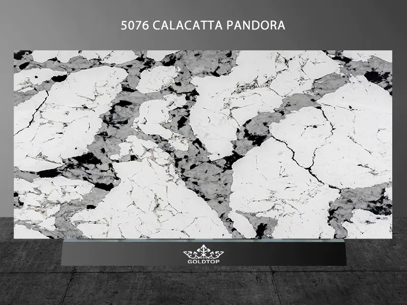 Новий дизайн Calacatta Pandora Quartz Gold Flame 5076