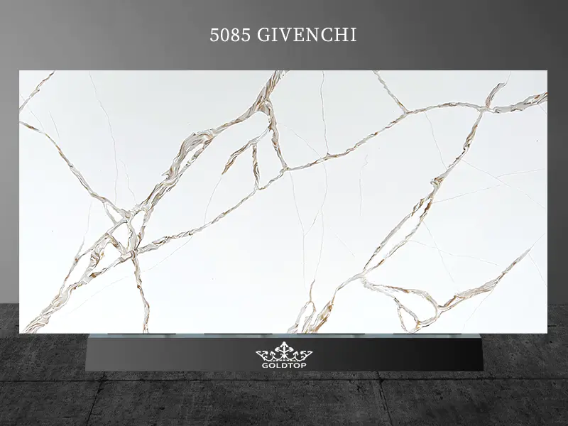 Placas de Cuarzo Givenchy Blanco con Vena de Oro al por mayor 5085