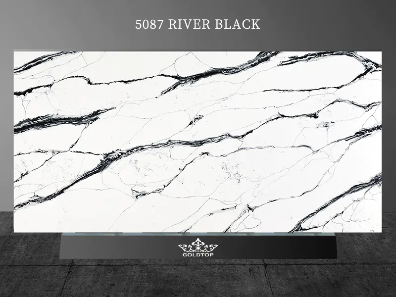 Calacatta River Black Quartz Slab Factory Direktförsäljning 5087