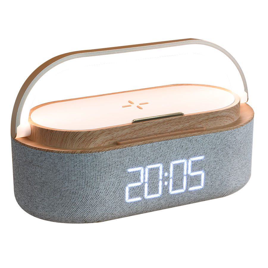 Multi-function Bluetooth Speaker LED Night Light Qi Wireless Charger with Clock