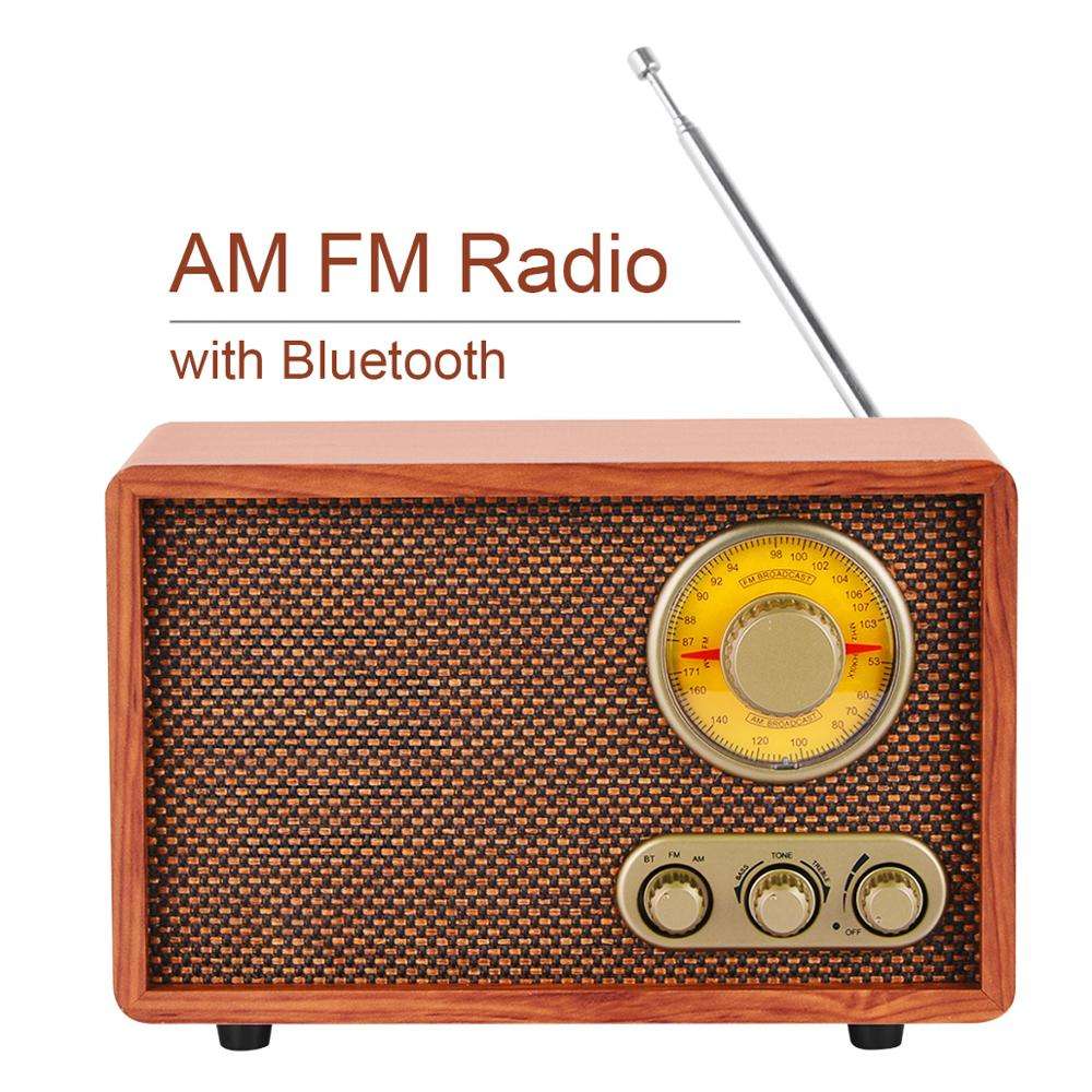 Reka bentuk klasik mudah alih vintaj retro kayu fm radio