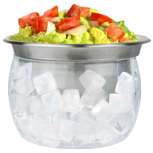 Stainless Steel Dip Chilled Bowl with Acrylic Ice Chamber Bowl 