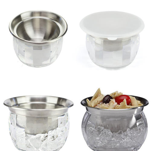 Stainless Steel Dip Chilled Bowl with Acrylic Ice Chamber Bowl 