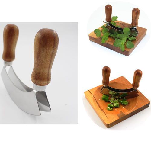 Wood Handle Stainless Steel Pizza Cutter Vegetable Chopper Herb cutter