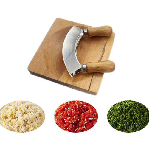 Wood Handle Stainless Steel Pizza Cutter Vegetable Chopper Herb cutter
