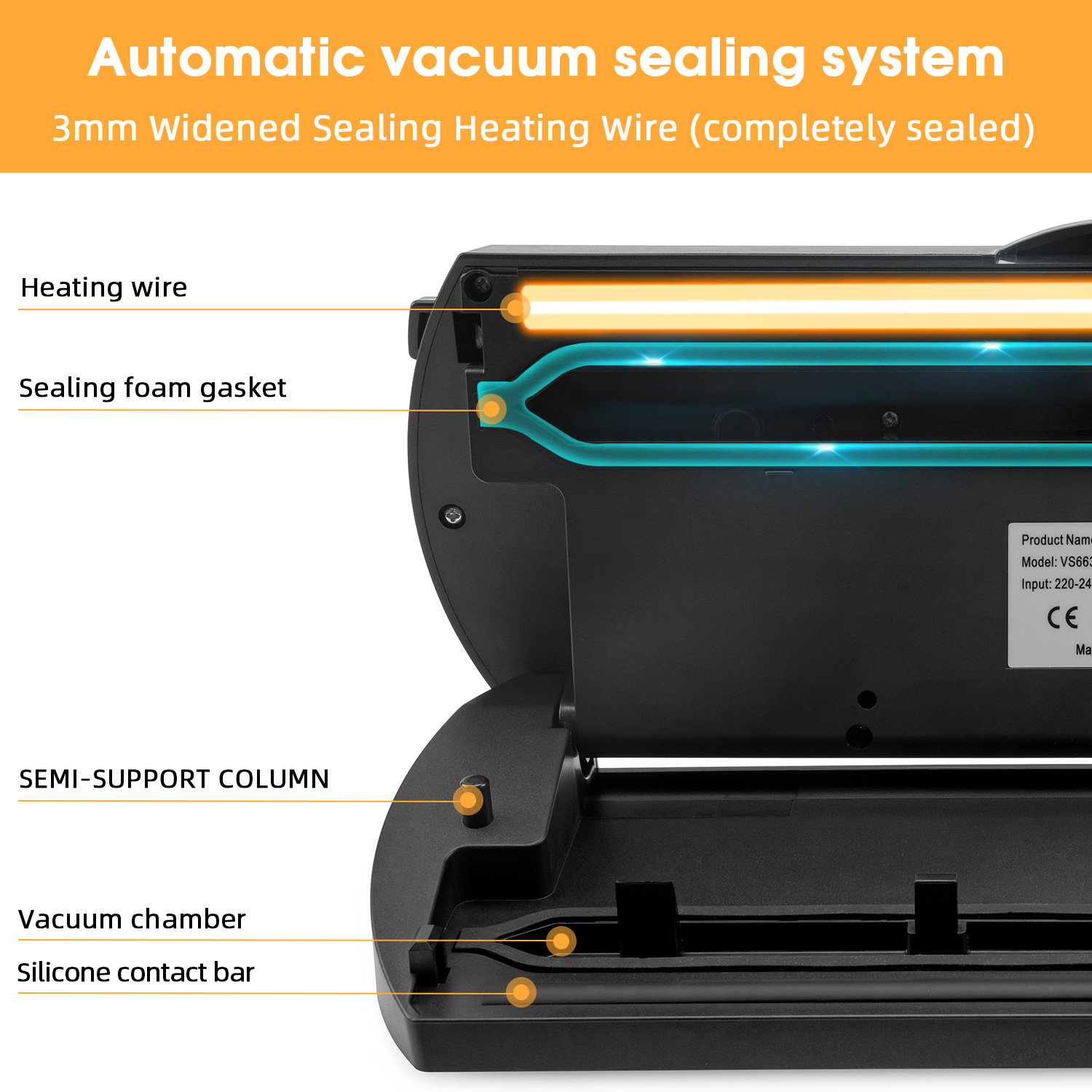 VS6632 Detachable Bag Stopper Food Vacuum Sealer
