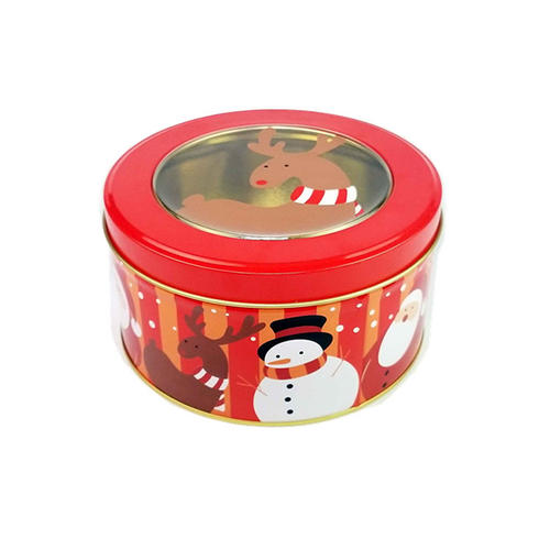 Round cookie tin can with window