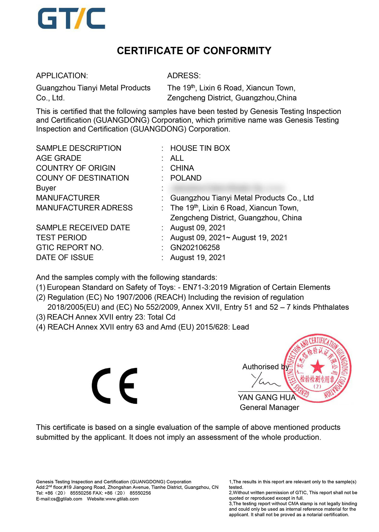 CE-Certificate Of Compliance