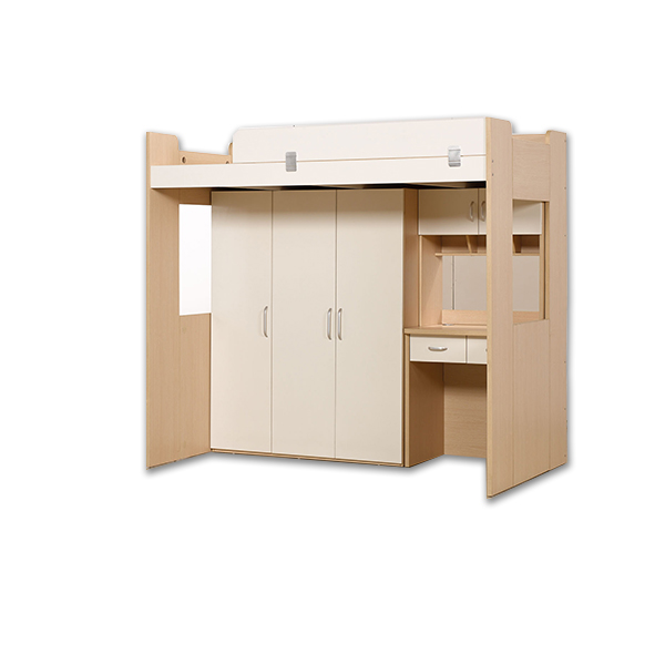 Children Wood Bunk Bed With Desk And Wardrobe