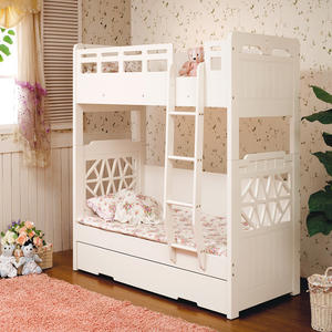 White Double Decker Kids Wooden Bed Children Use Bunk Beds