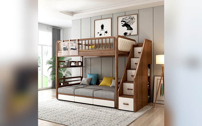  Solid Wood Bunk Sofa Bed,Folding Sofa Bunk Bed With Stairs