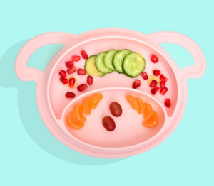 Pink Pig Silicone Baby Plates Promotes Self-feeding