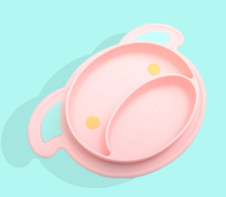 Pink pig silicone baby plates promotes self-feeding
