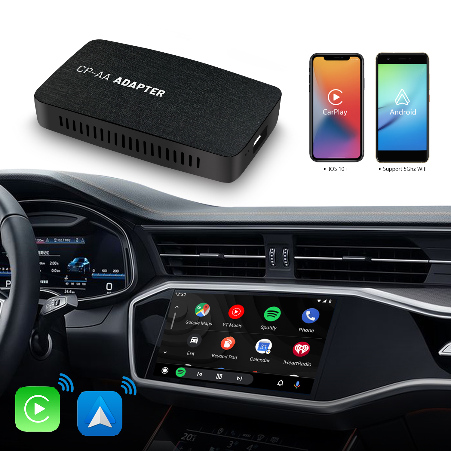 AAwireless Android Auto adapter for Android smartphone use wireless AA with  USB plug and play