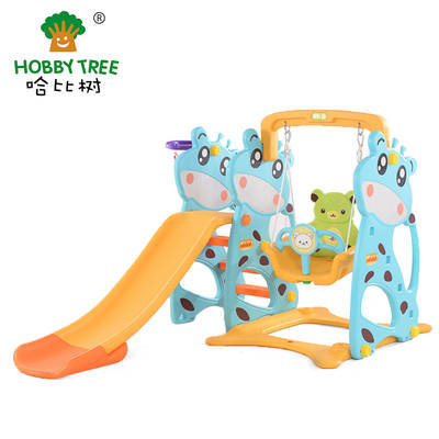 Deer theme kids plastic slide and swing