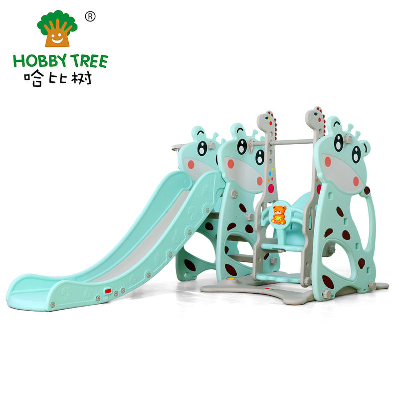 Deer theme hot selling wholesale cheap children indoor plastic slide and swing