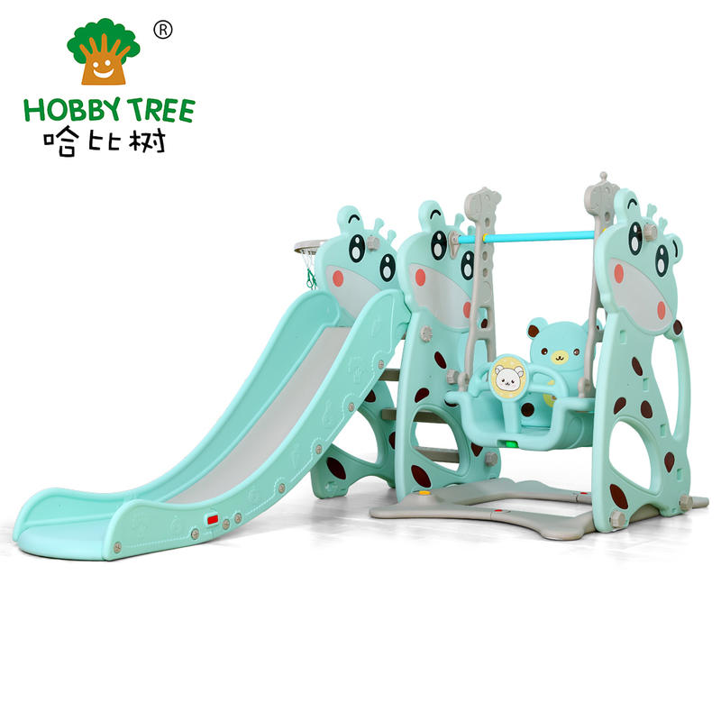 Deer theme wholesale cheap children indoor plastic slide and swing set