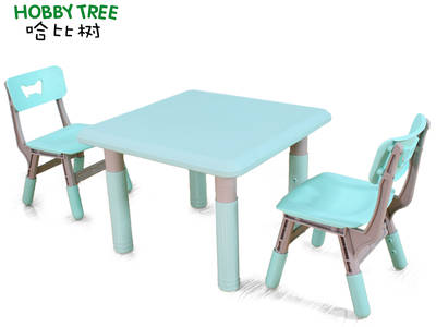 Kids indoor plastic table and chair with ajustable feet