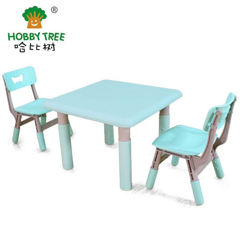 Kids indoor plastic table and chair with ajustable feet