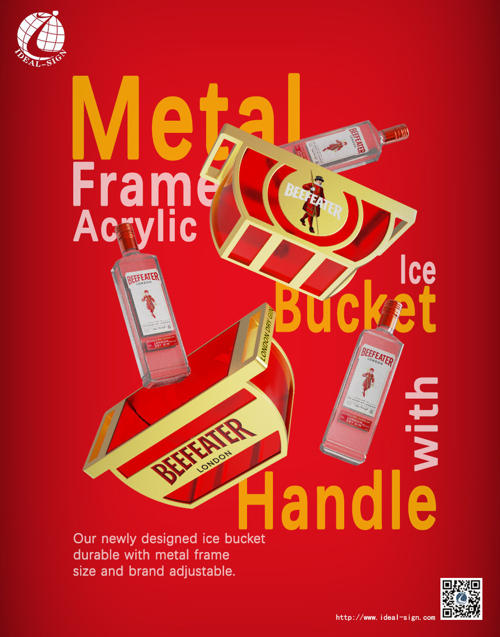 Metal Frame Acrylic Ice Bucket with Handle