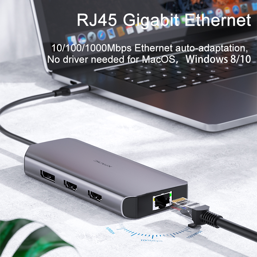 8-in-1 USB Type C Hub Adapter with 4K HDMI® Gigabit Ethernet