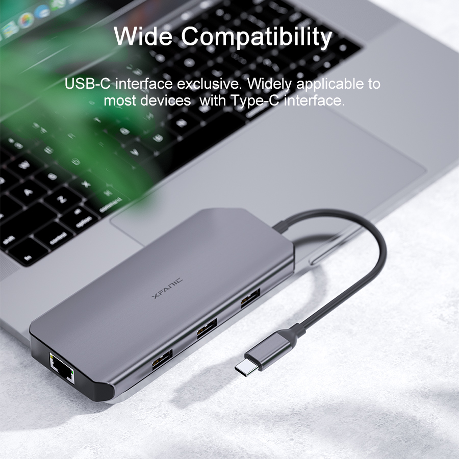 8-in-1 USB Type C Hub Adapter with 4K HDMI Gigabit Ethernet